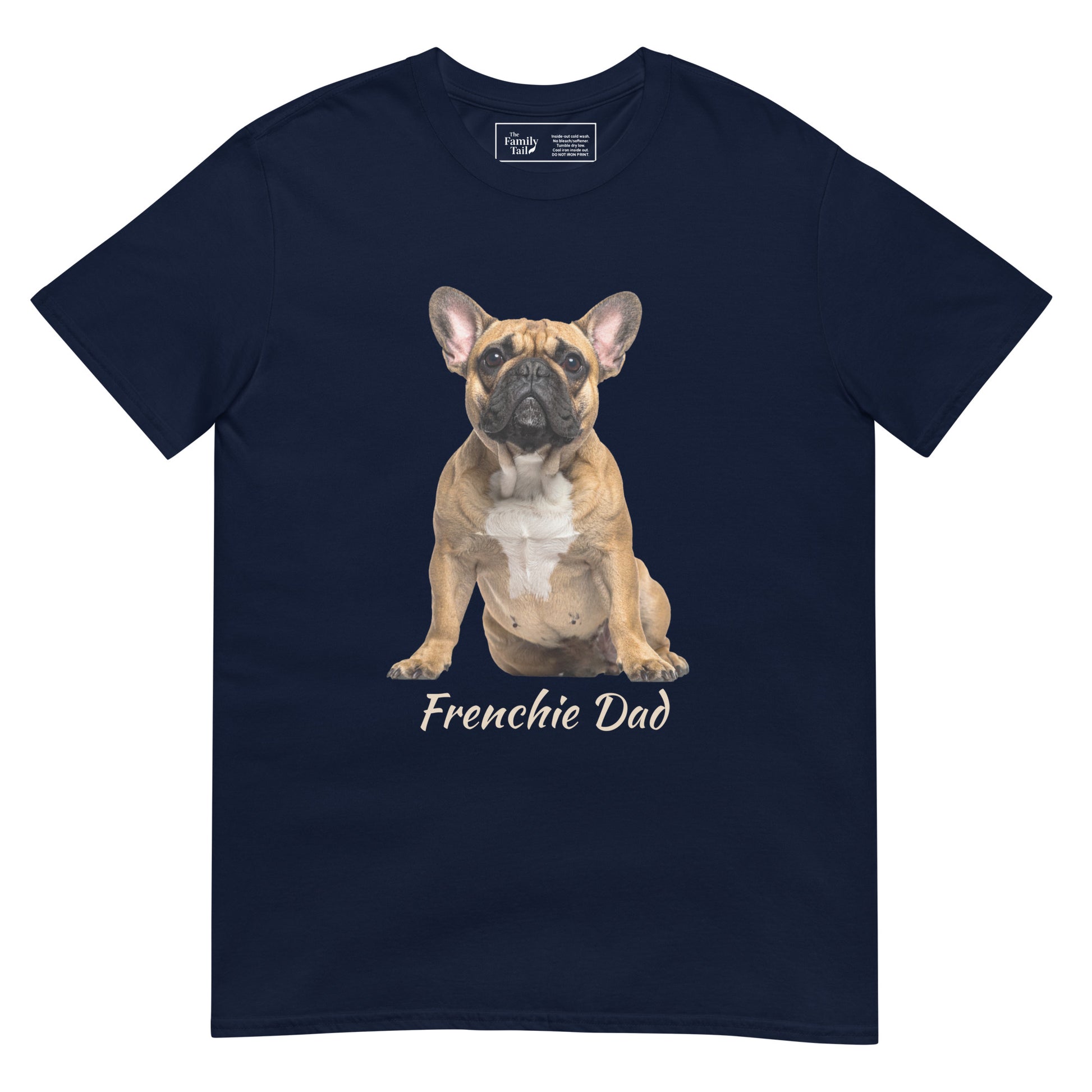 Frenchie Dad tee in navy – front view