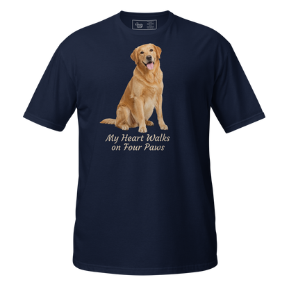Golden Retriever — My Heart Walks on Four Paws tee in Navy – front view