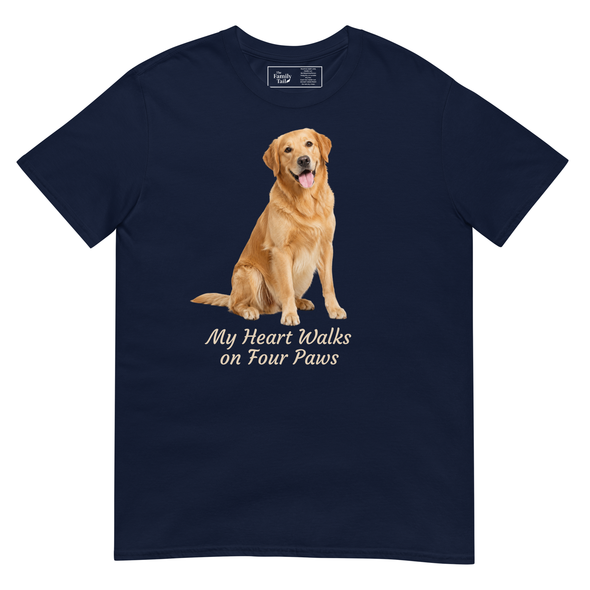 Golden Retriever — My Heart Walks on Four Paws tee in Navy – front view