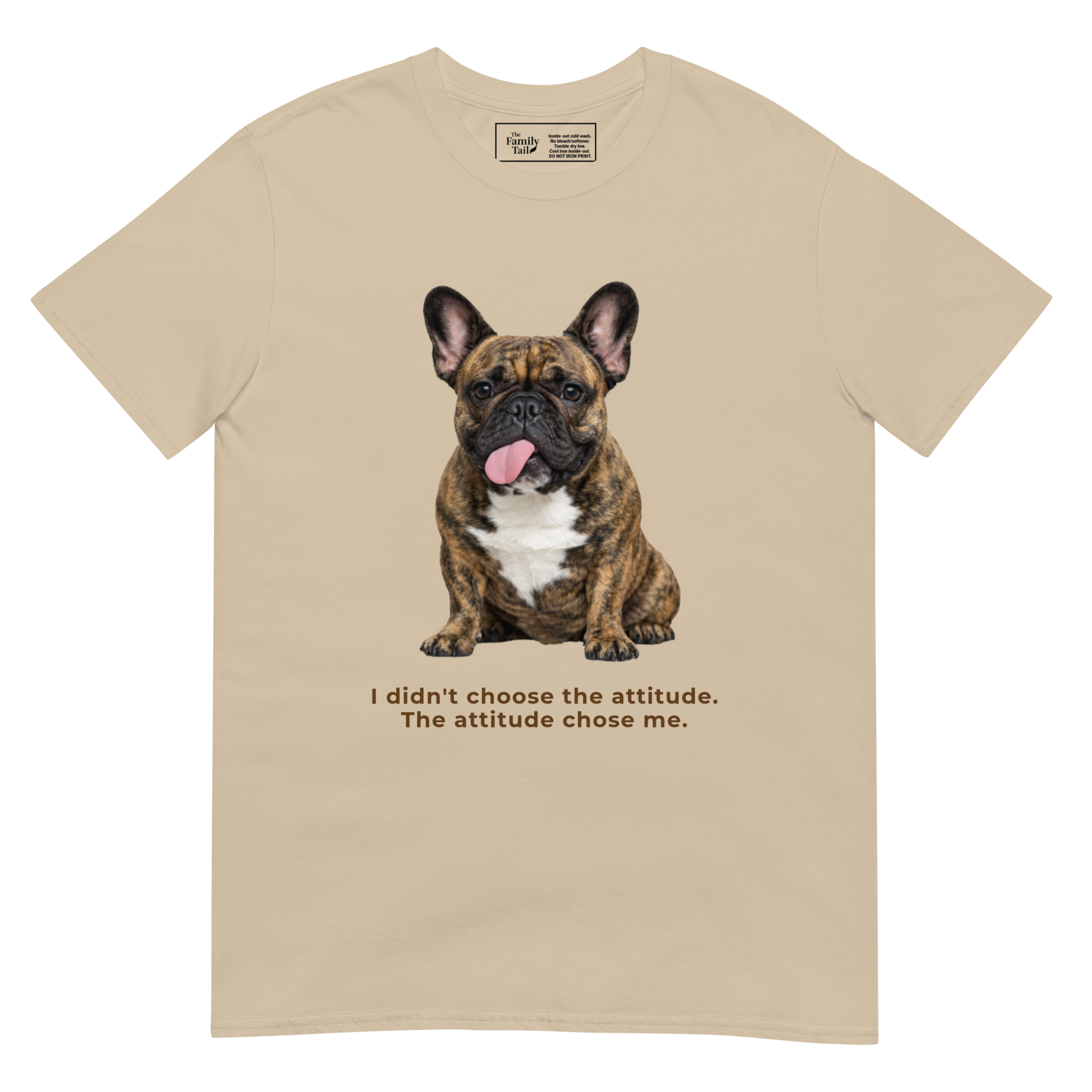 Frenchie Attitude tee in sand – front view