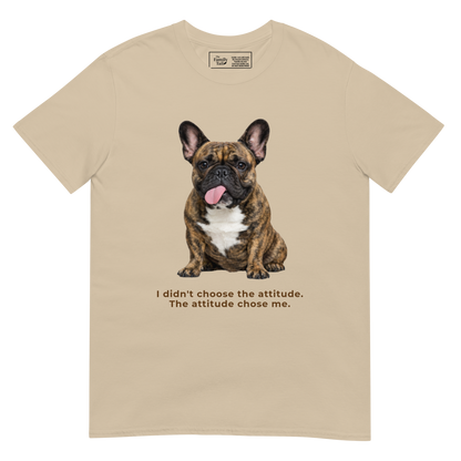 Frenchie Attitude tee in sand – front view