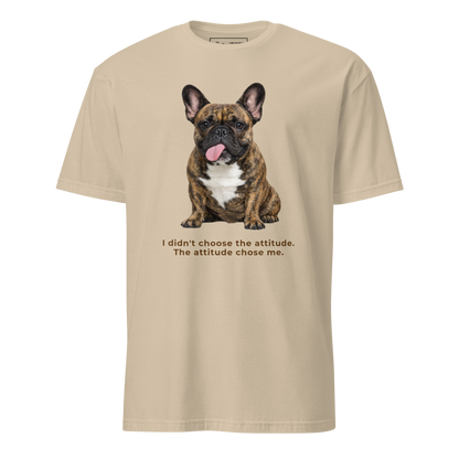Frenchie Attitude tee in sand – front view