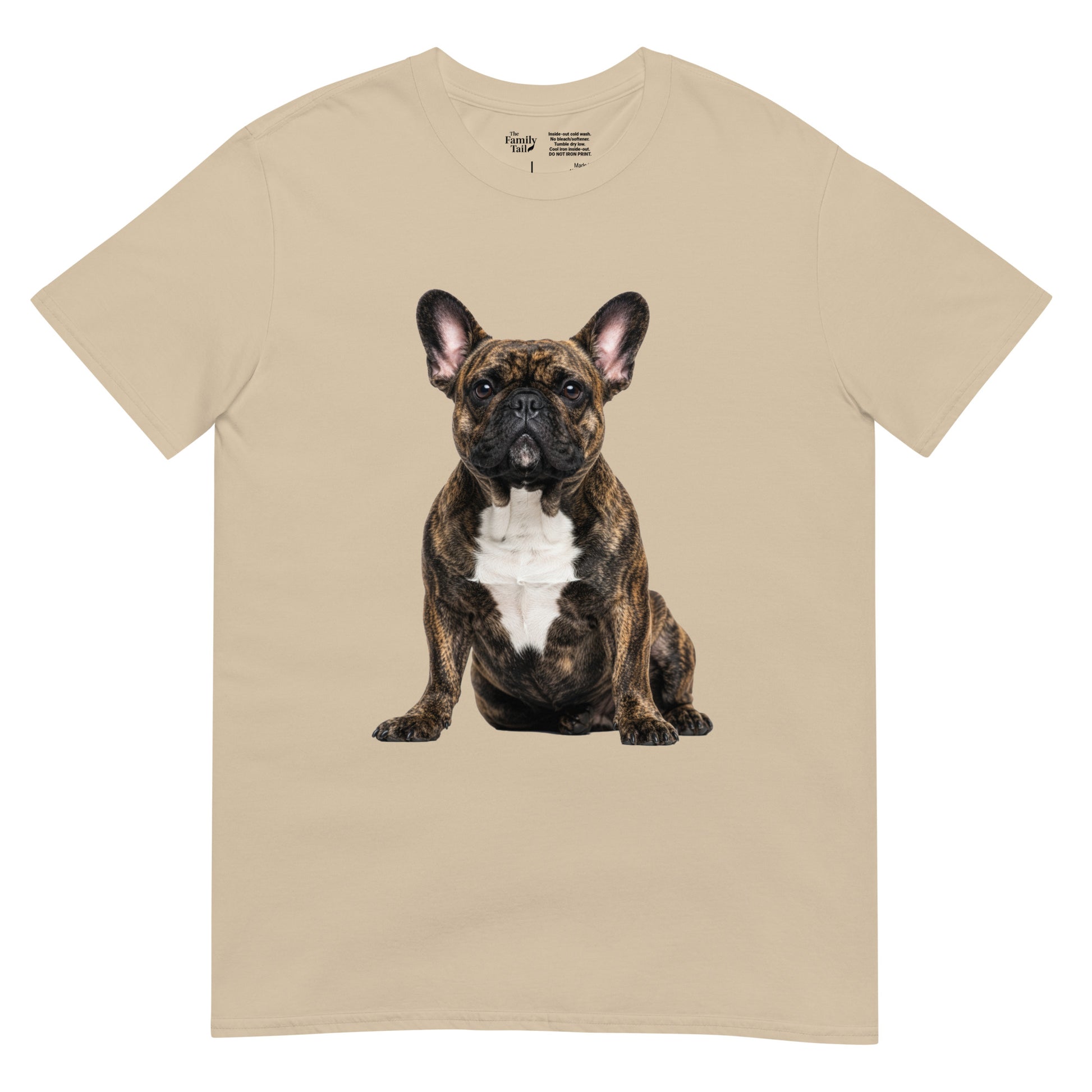 Brindle Frenchie Tee in sand – front view