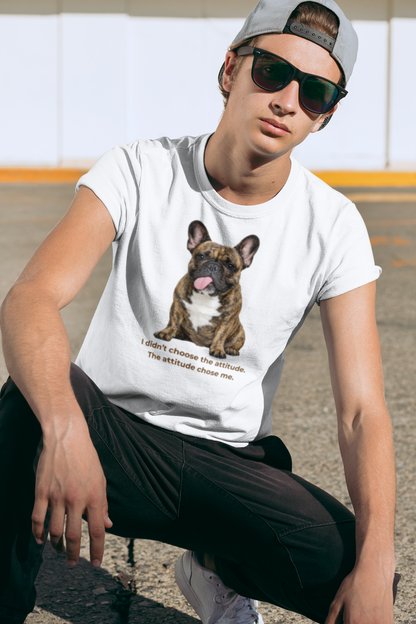 Frenchie Attitude tee in white – front view