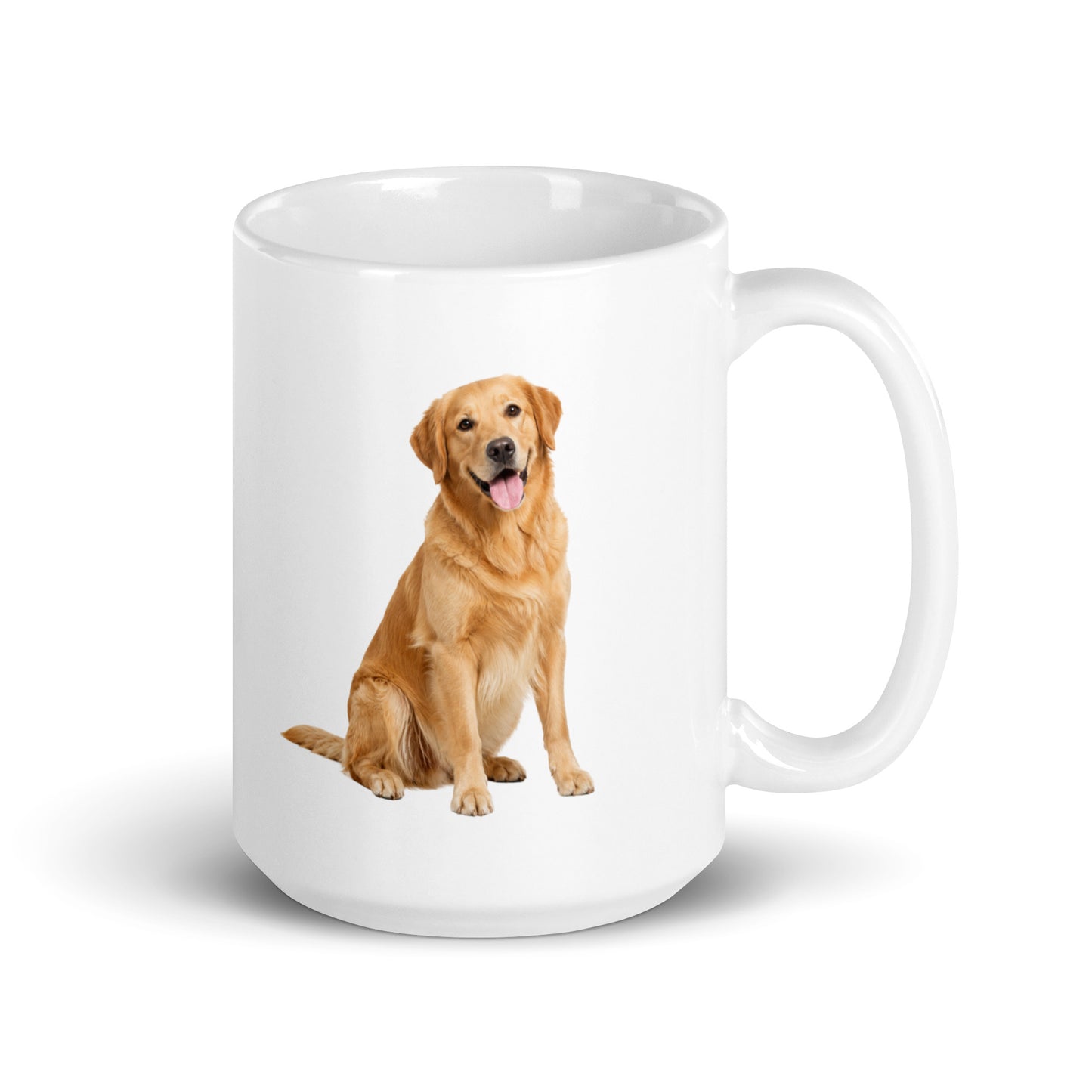Golden Retriever design on white glossy ceramic mug, 15 oz