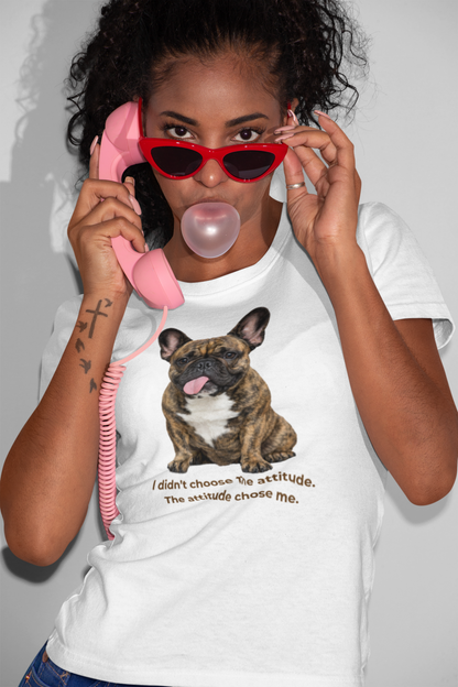 Frenchie Attitude tee in white – front view