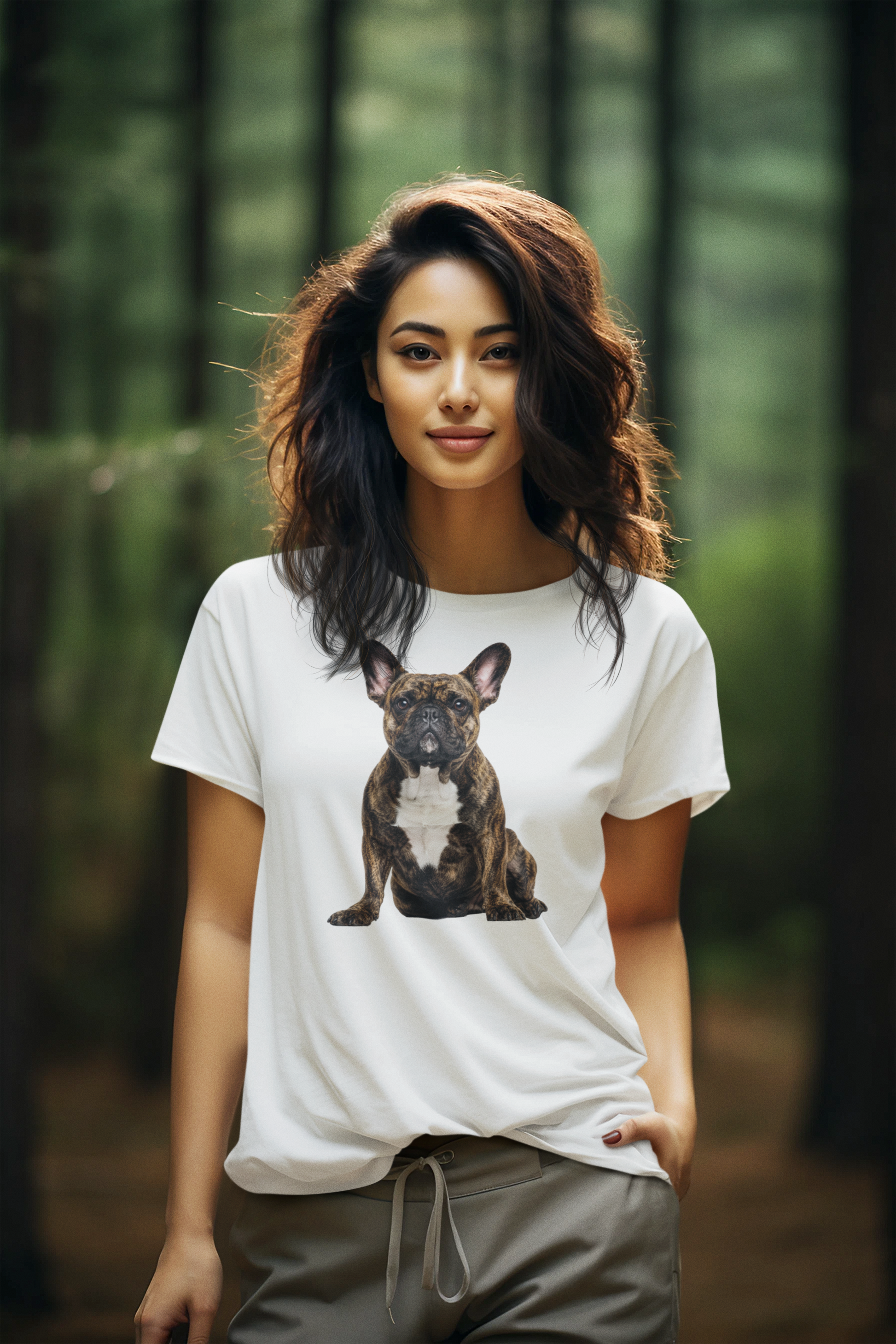 Brindle Frenchie Tee in white – front view
